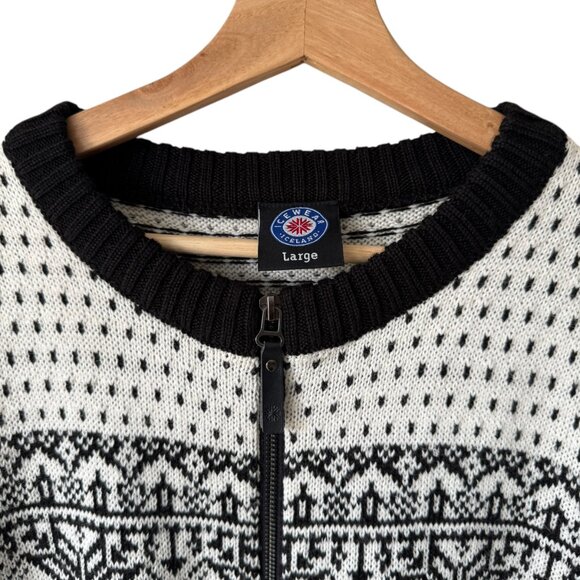 Icewear Iceland Full Zip Wool Blend Sweater Cardigan Fair Isle Nordic Cozy Large - Picture 6 of 16